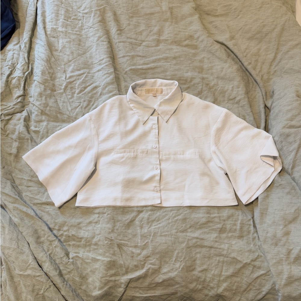 Light Blue Cropped Button-Up Shirt